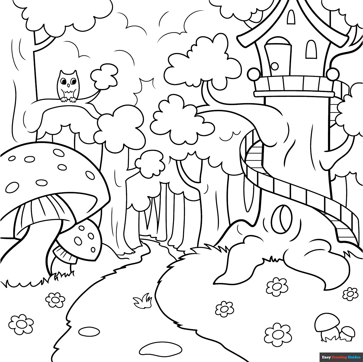 Enchanted Forest Coloring Page Easy Drawing Guides