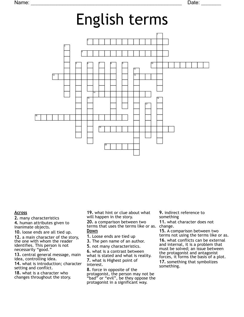 English Terms Crossword WordMint English Terms Crossword WordMint