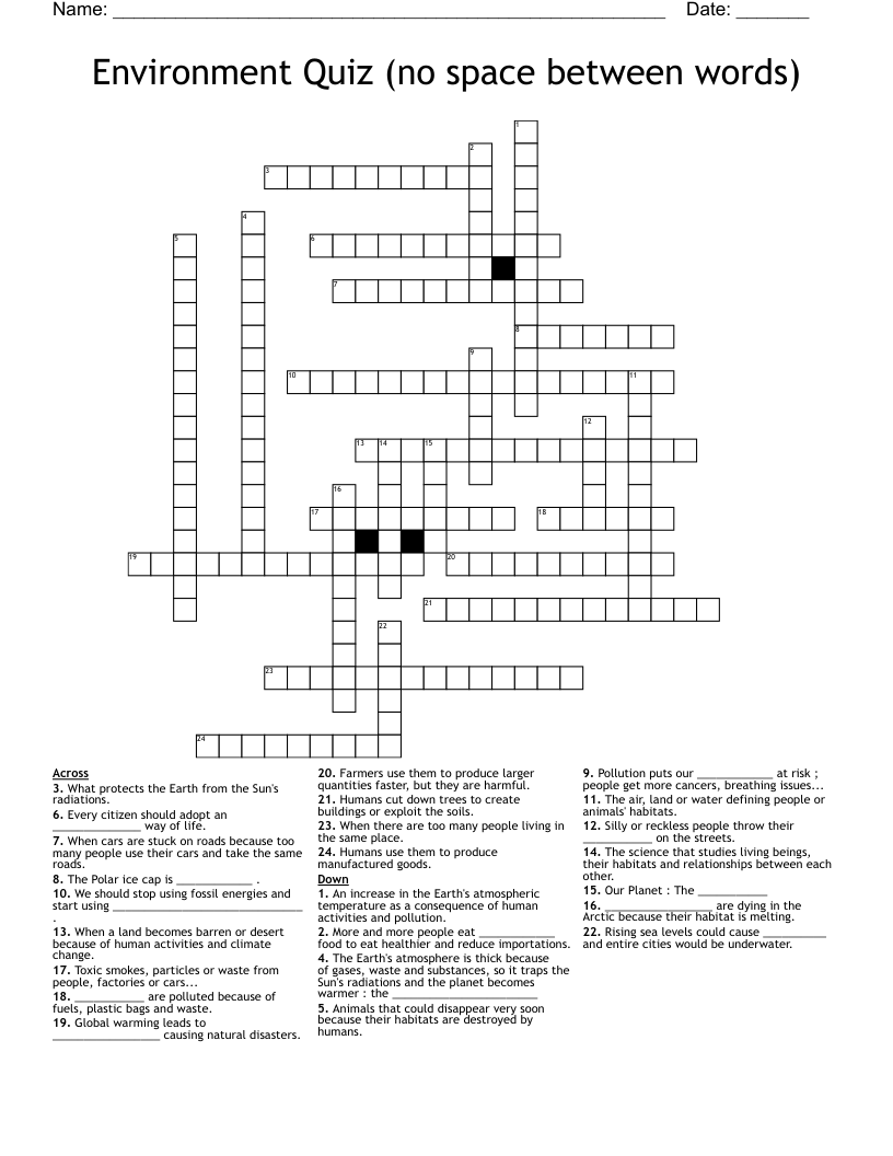 Environment Quiz no Space Between Words Crossword WordMint