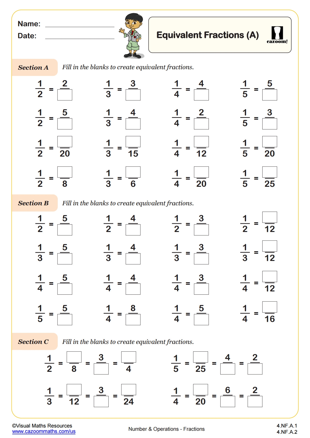 equivalent fractions worksheet grade 4