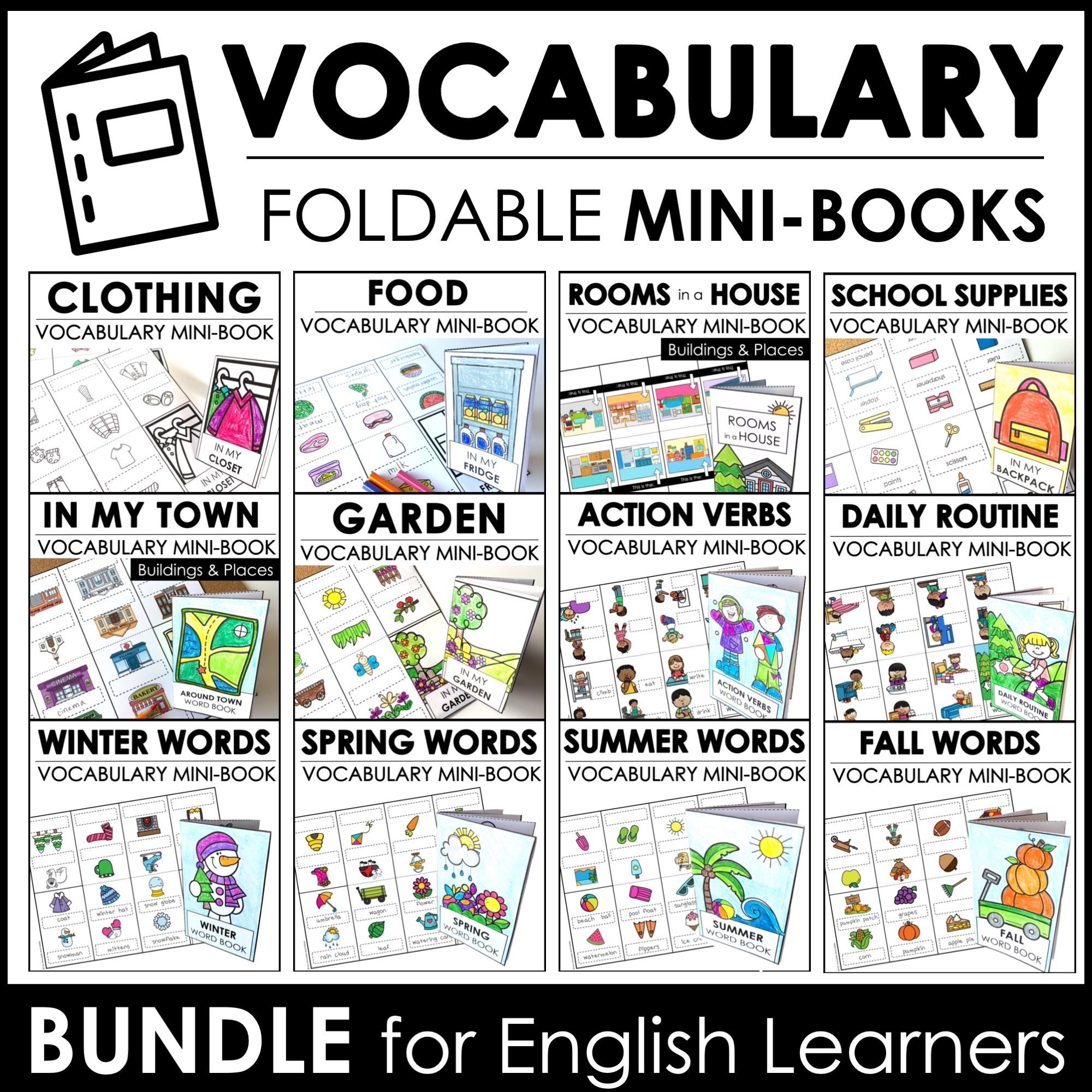ESL Basic Vocabulary Mini Books Seasons Food House Verbs School Routine Made By Teachers