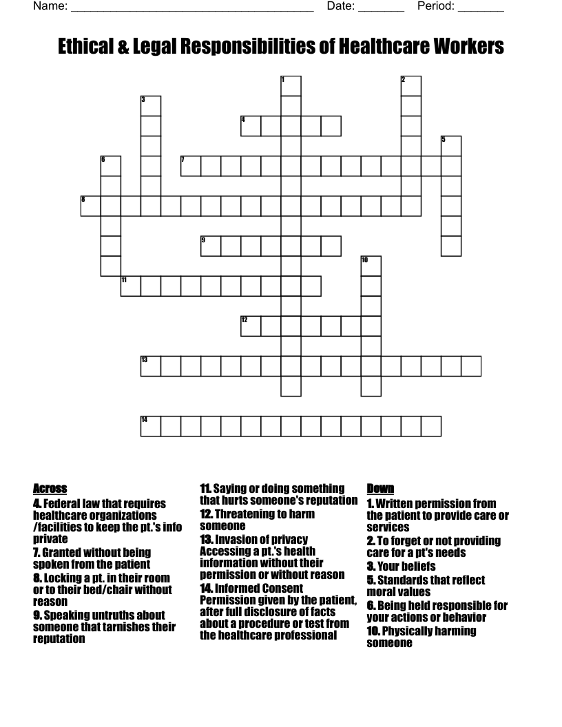 Ethical Legal Responsibilities Of Healthcare Workers Crossword WordMint Ethical Legal Responsibilities Of Healthcare Workers Crossword WordMint
