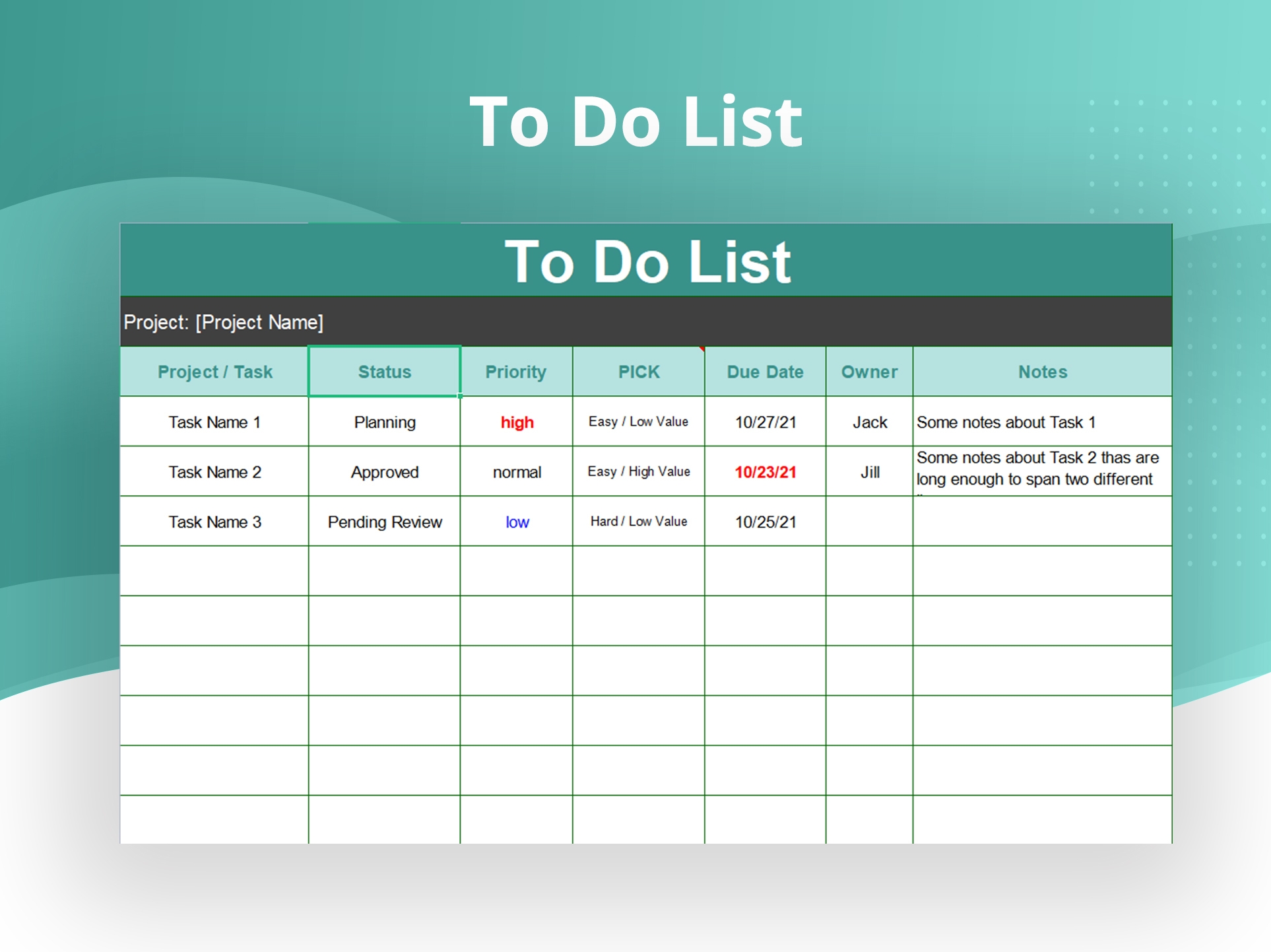 EXCEL Of Printable To do List xlsx WPS Free Templates