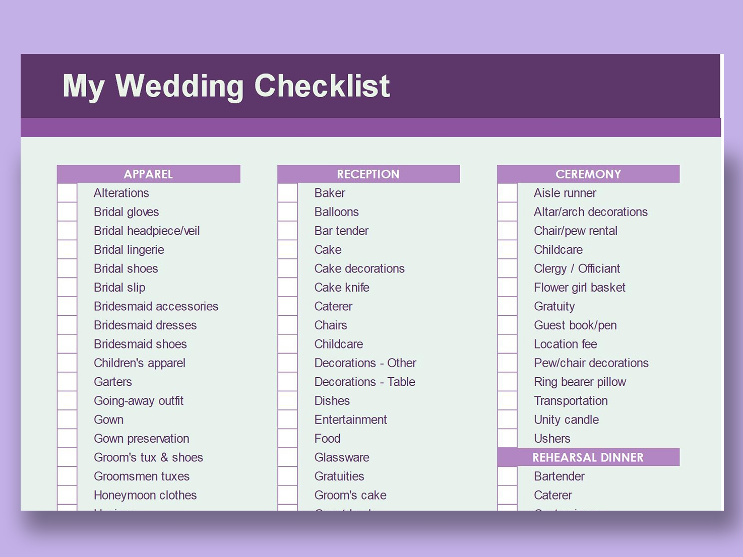 EXCEL Of Useful Wedding Checklist xlsx WPS Free Templates
