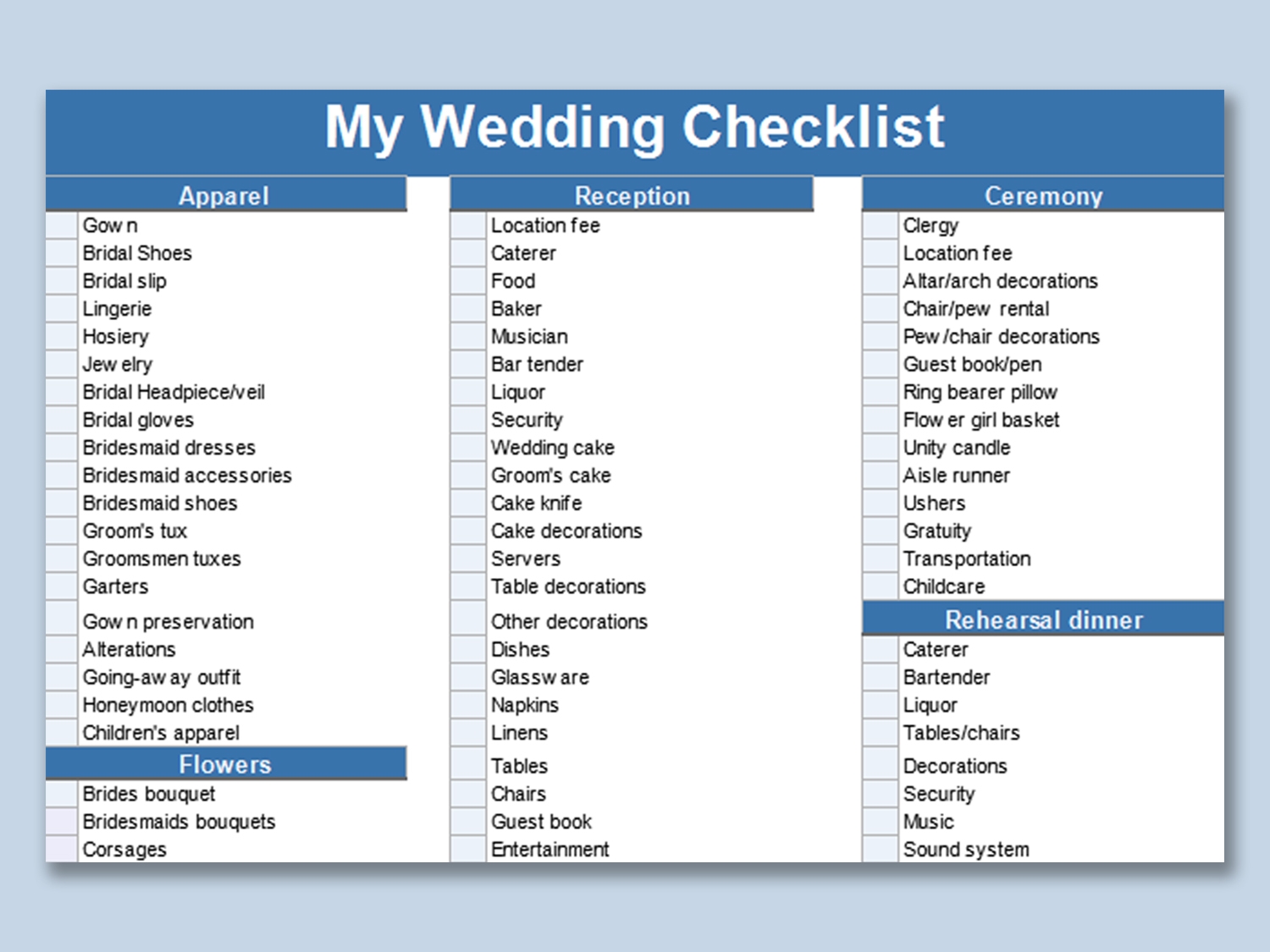 EXCEL Of Wedding Checklist xls WPS Free Templates