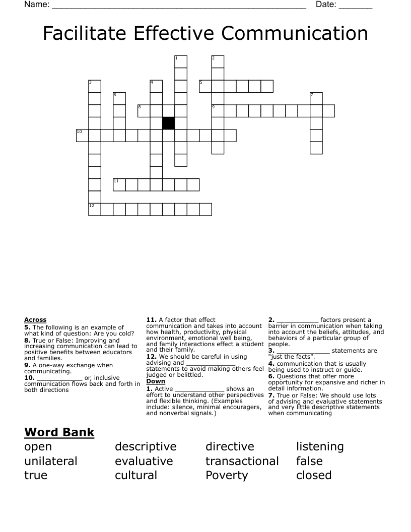 Facilitate Effective Communication Crossword WordMint