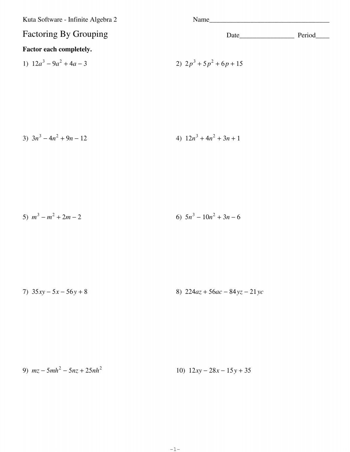 Factoring By Grouping Kuta Software