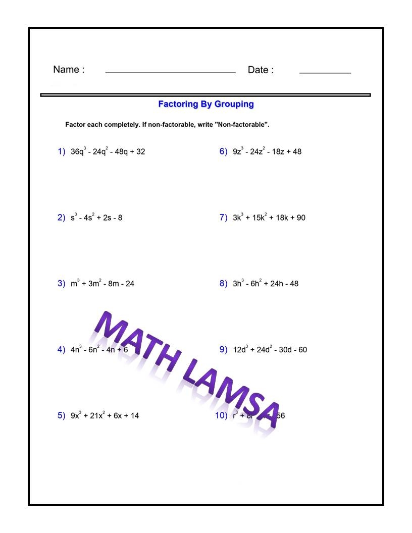 Factoring By Grouping Worksheetsnon factorable Non factorable Algebra 1 Made By Teachers