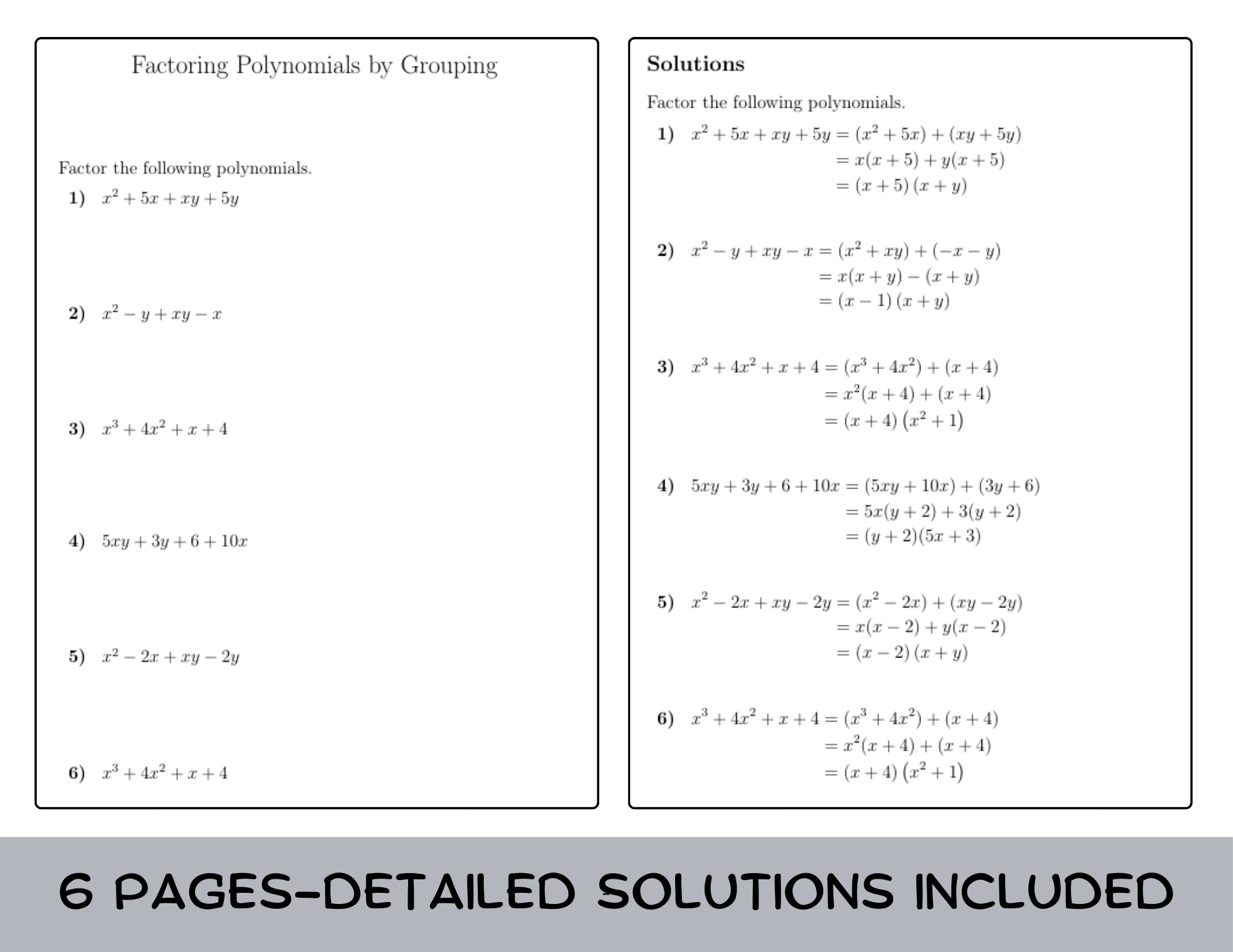 worksheet factoring by grouping