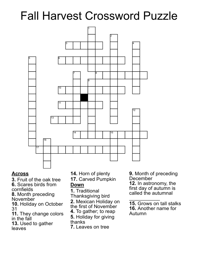 Fall Harvest Crossword Puzzle WordMint