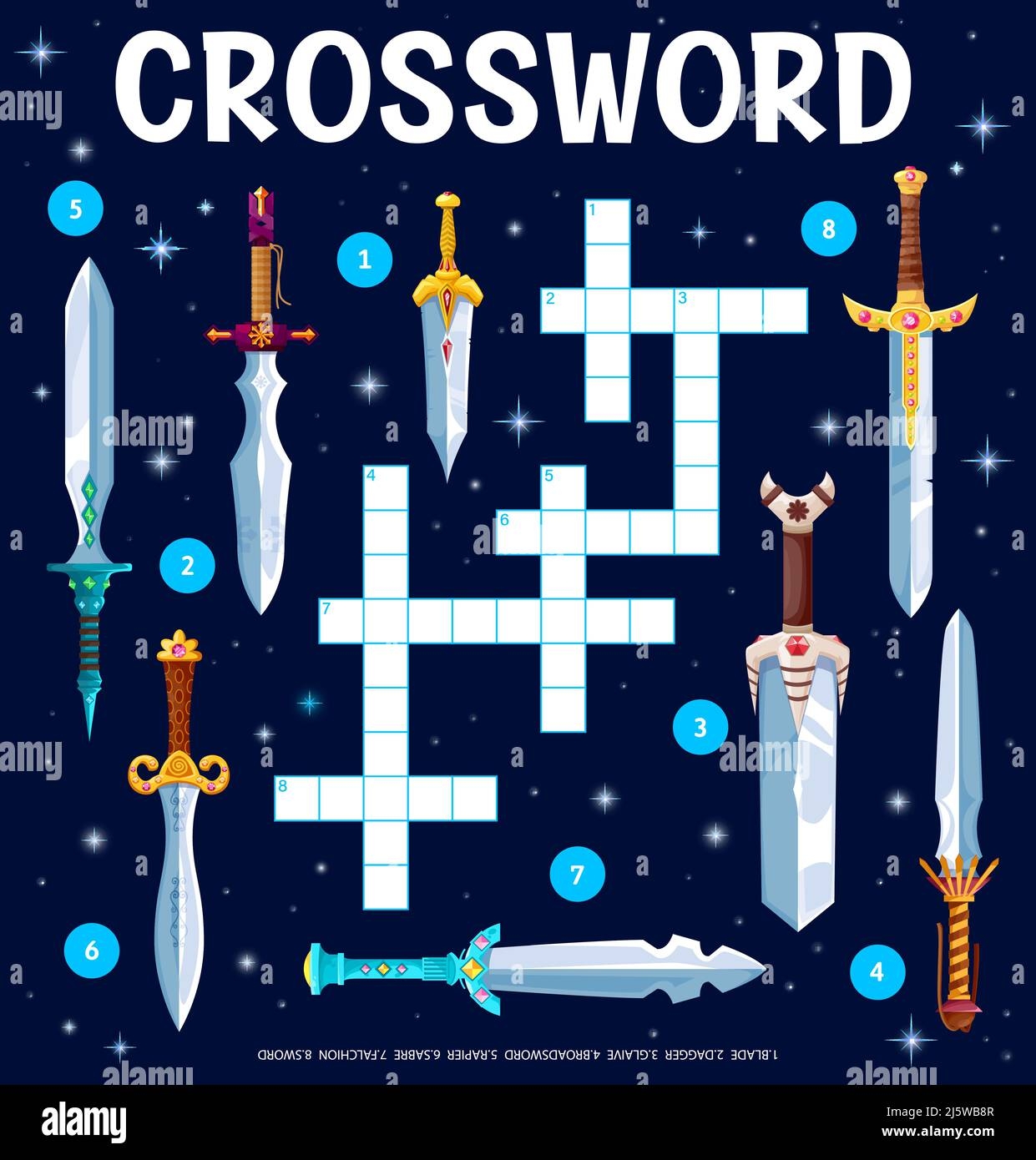Fantasy Magic Blades Swords And Axes Daggers On Crossword Grid Worksheet Find A Word Quiz Game Kindergarten Child Vocabulary Riddle Kids Text Puzzle Child Educational Game Fairy Swords Weapons Stock Vector Image
