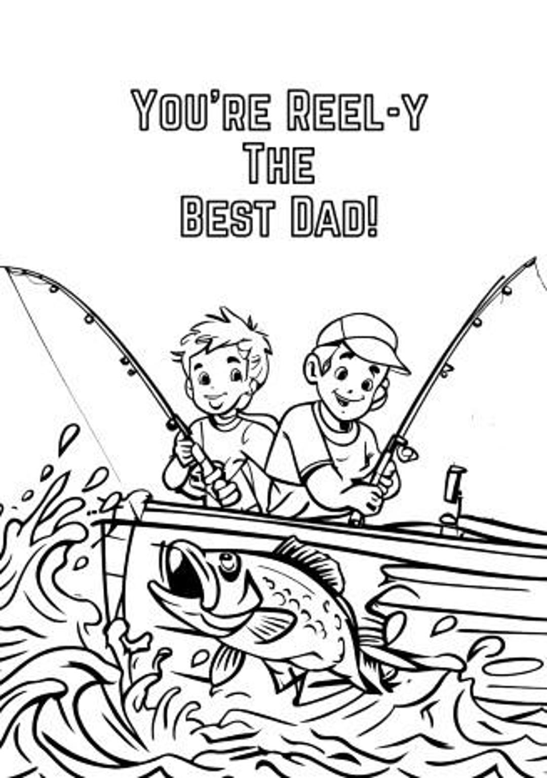 Father s Day Fishing Coloring Page For Kids printable PDF Etsy