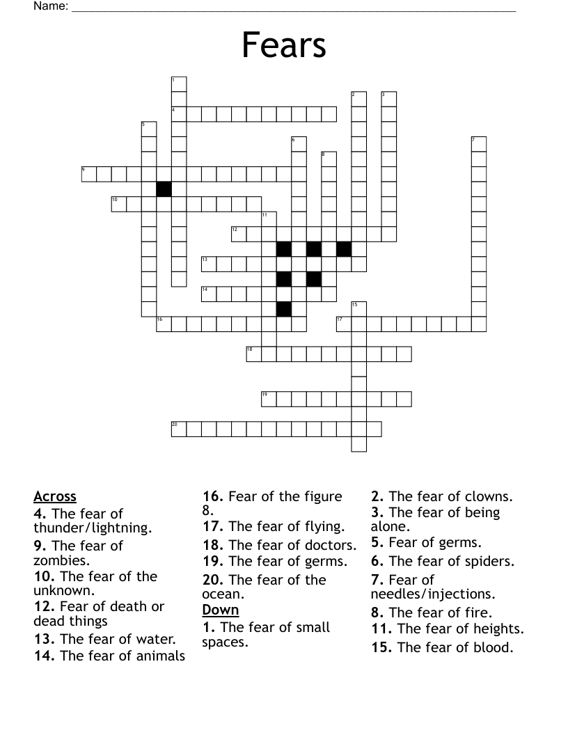 Fears Crossword WordMint Fears Crossword WordMint