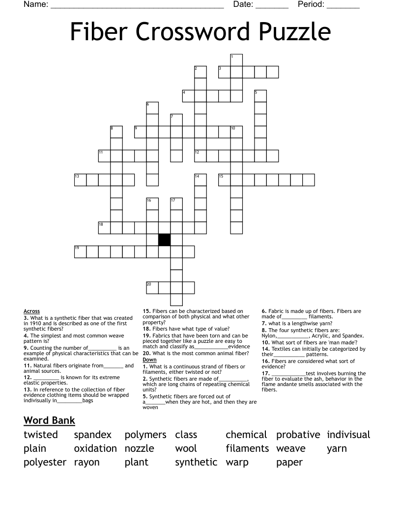 Fiber Crossword Puzzle WordMint