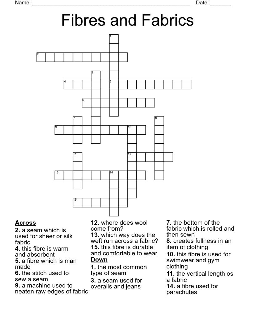 Fibres And Fabrics Crossword WordMint