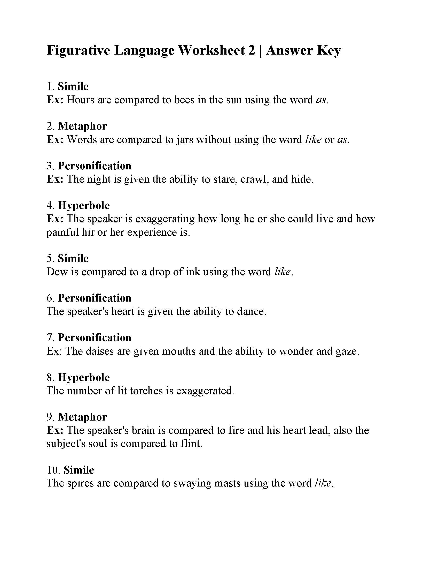 worksheets for figurative language worksheets for figurative language