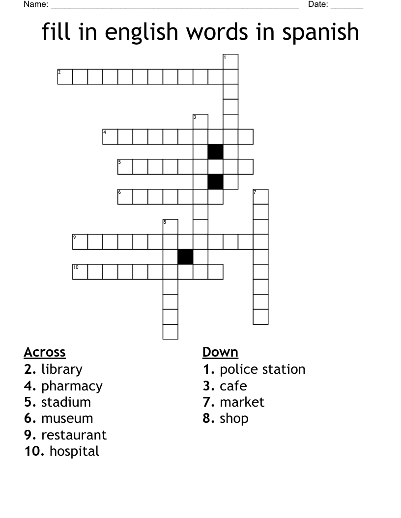 Fill In English Words In Spanish Crossword WordMint