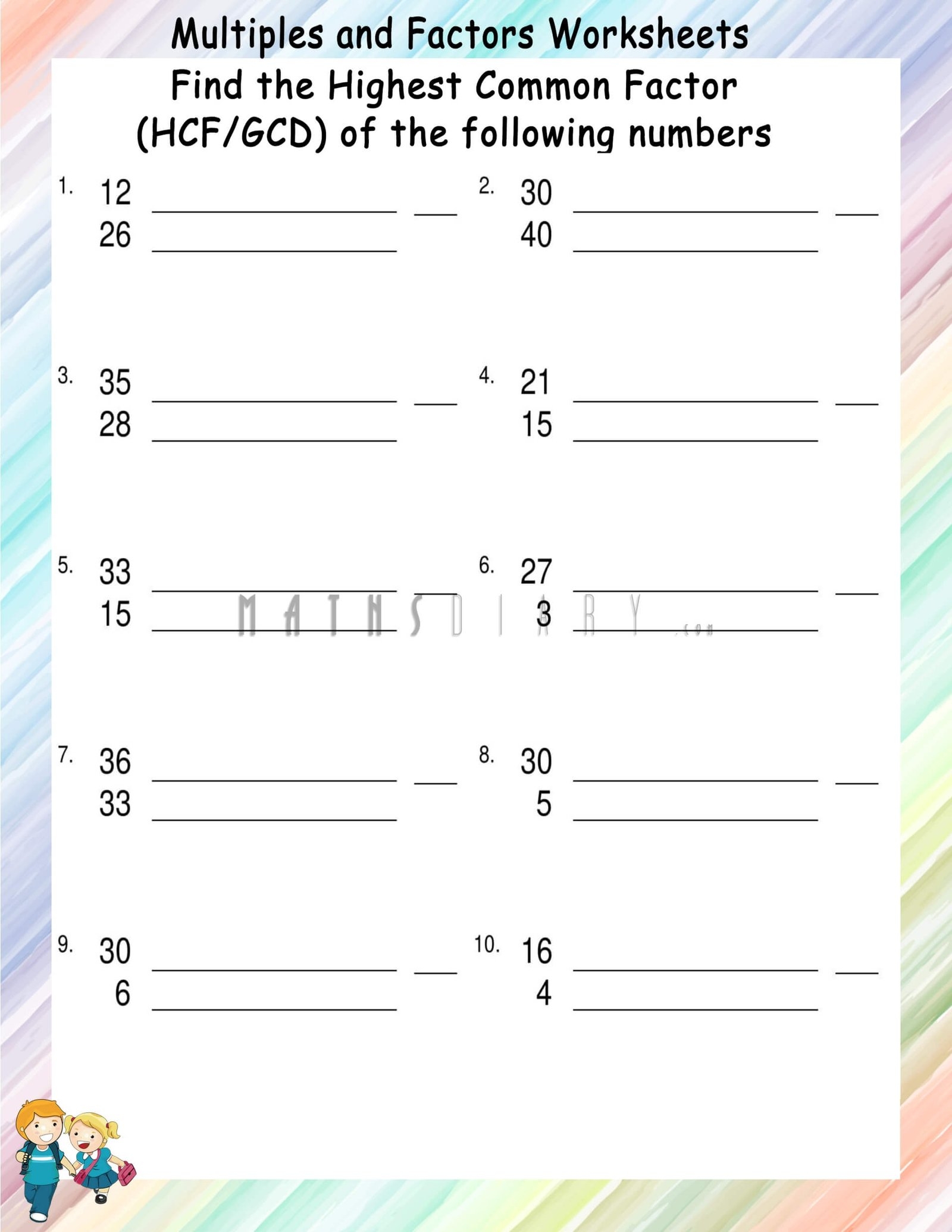 Finding Greatest Common Factors GCF HCF Worksheets Math Worksheets MathsDiary