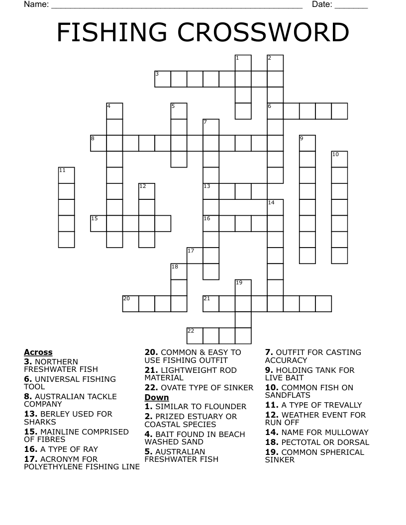 FISHING CROSSWORD WordMint
