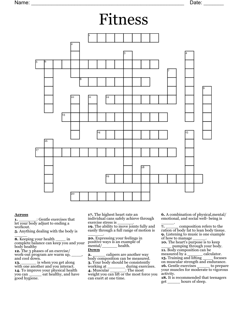 Fitness Crossword WordMint