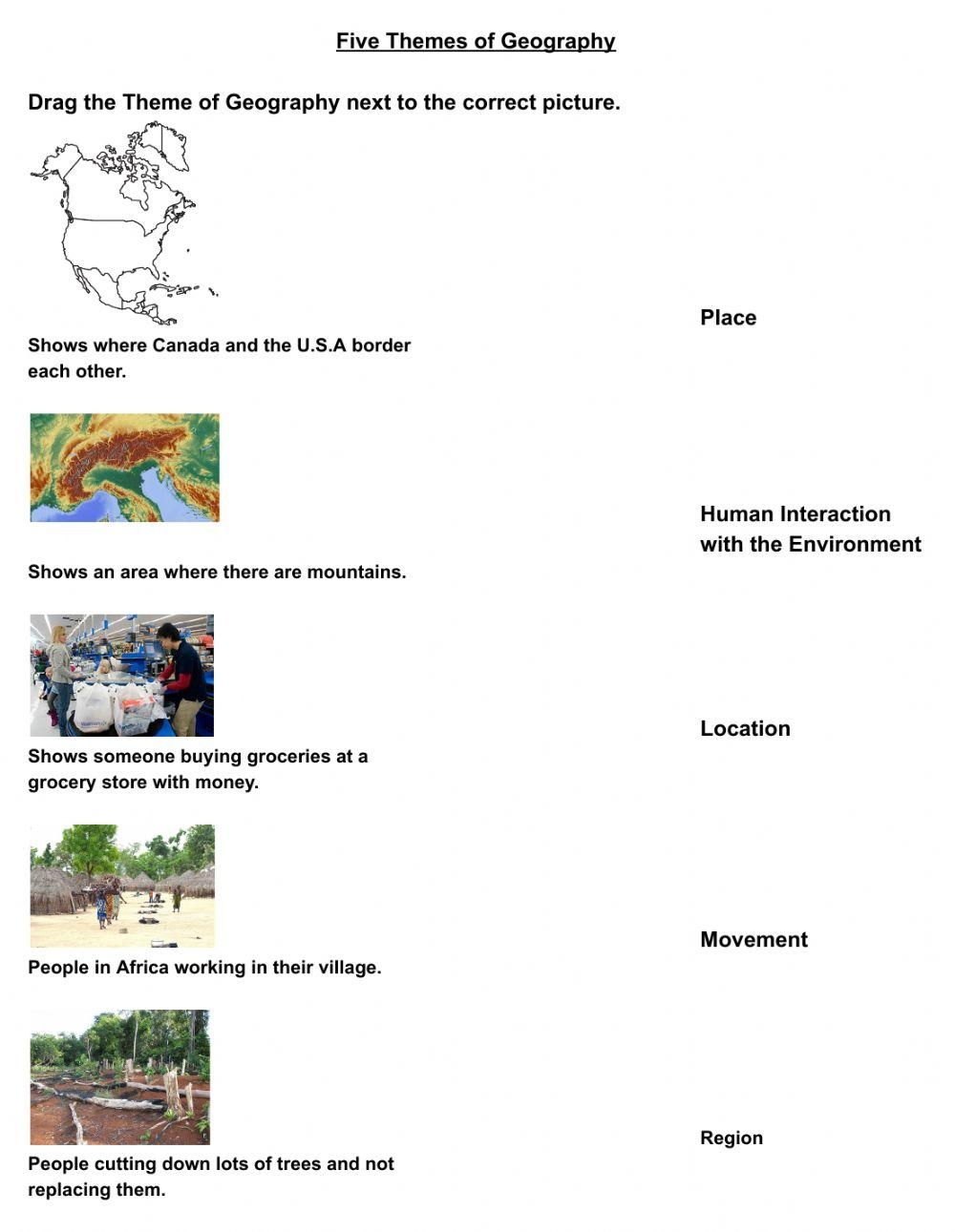 5 themes of geography worksheet