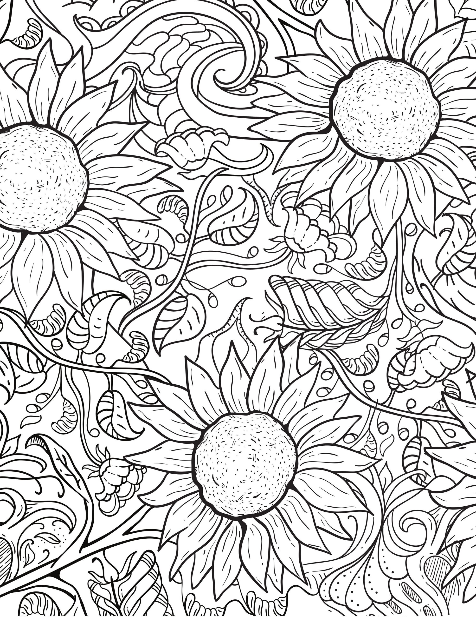 Floral Coloring Pages Coloring Book For Adults Floral Adult Coloring Book Flowers Coloring Pages Etsy