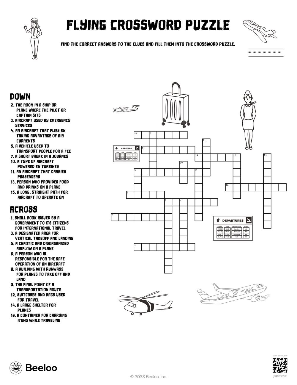 Flying Crossword Puzzle Beeloo Printable Crafts And Activities For Kids