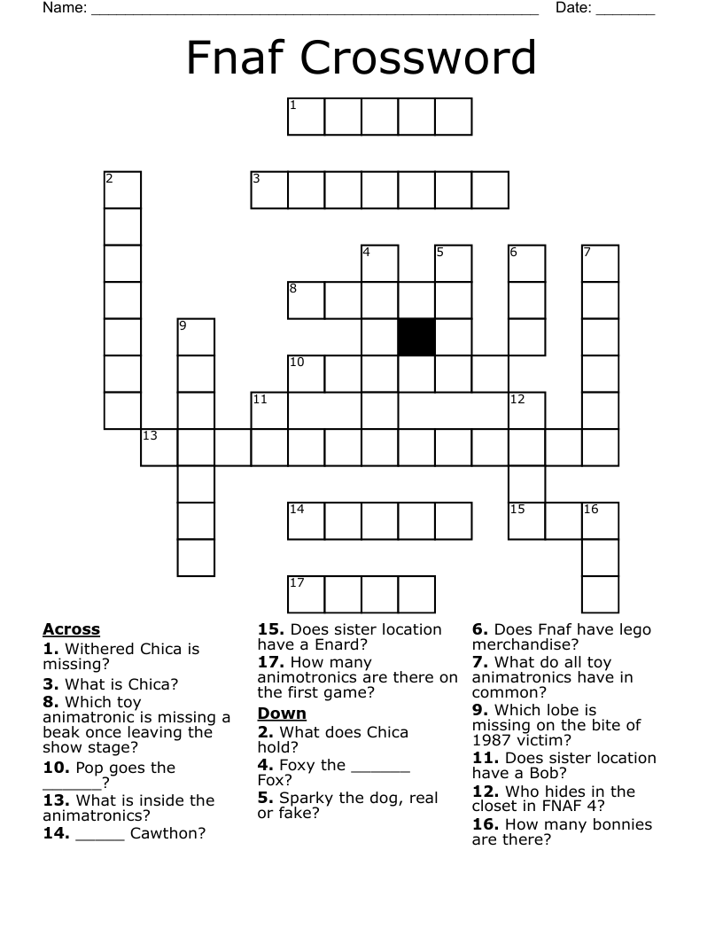 Fnaf Crossword WordMint