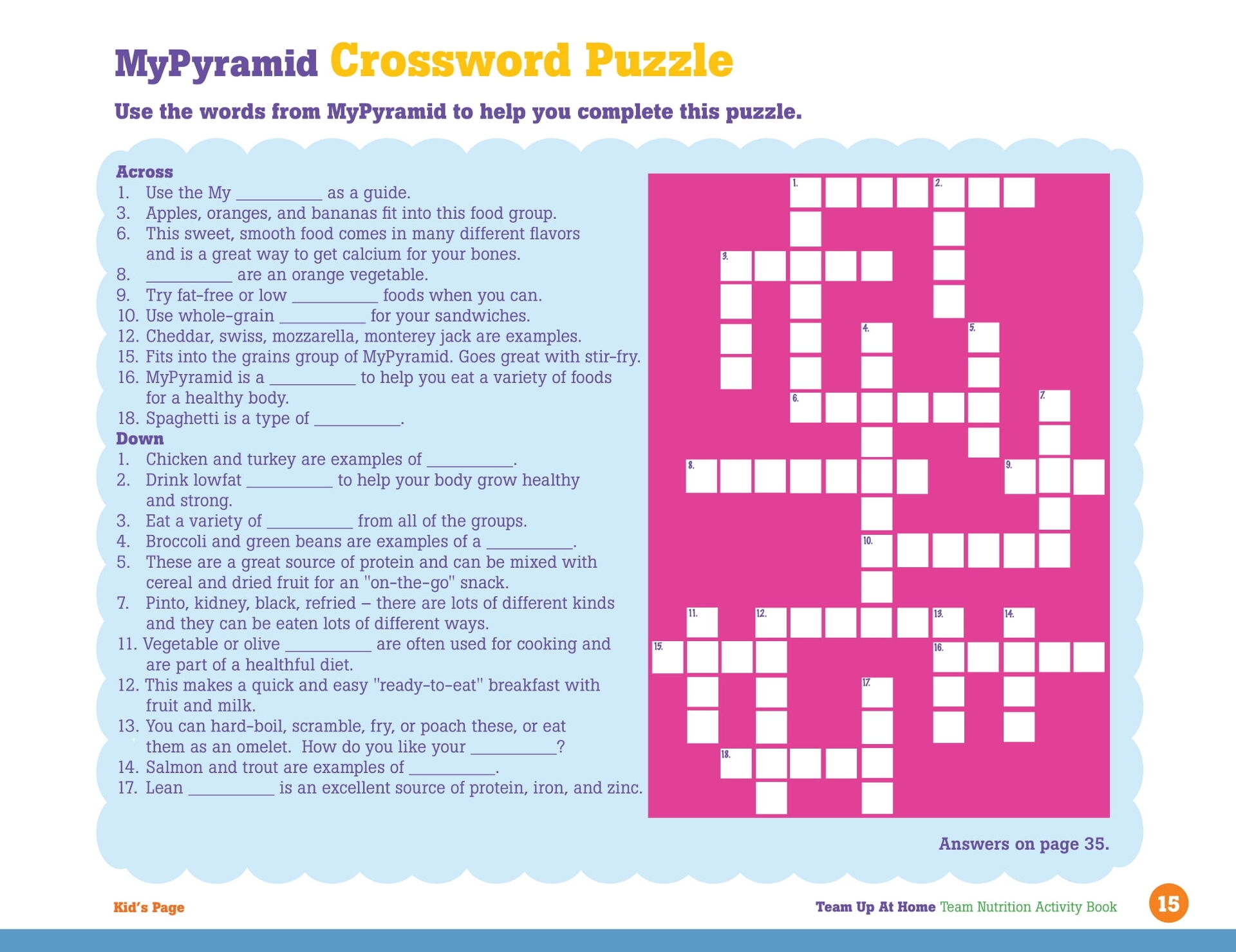 Food Crossword Puzzle Free Printable Worksheets
