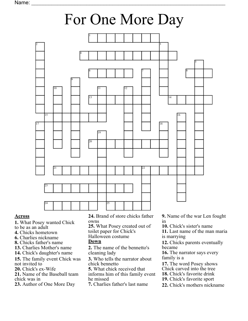 For One More Day Crossword WordMint
