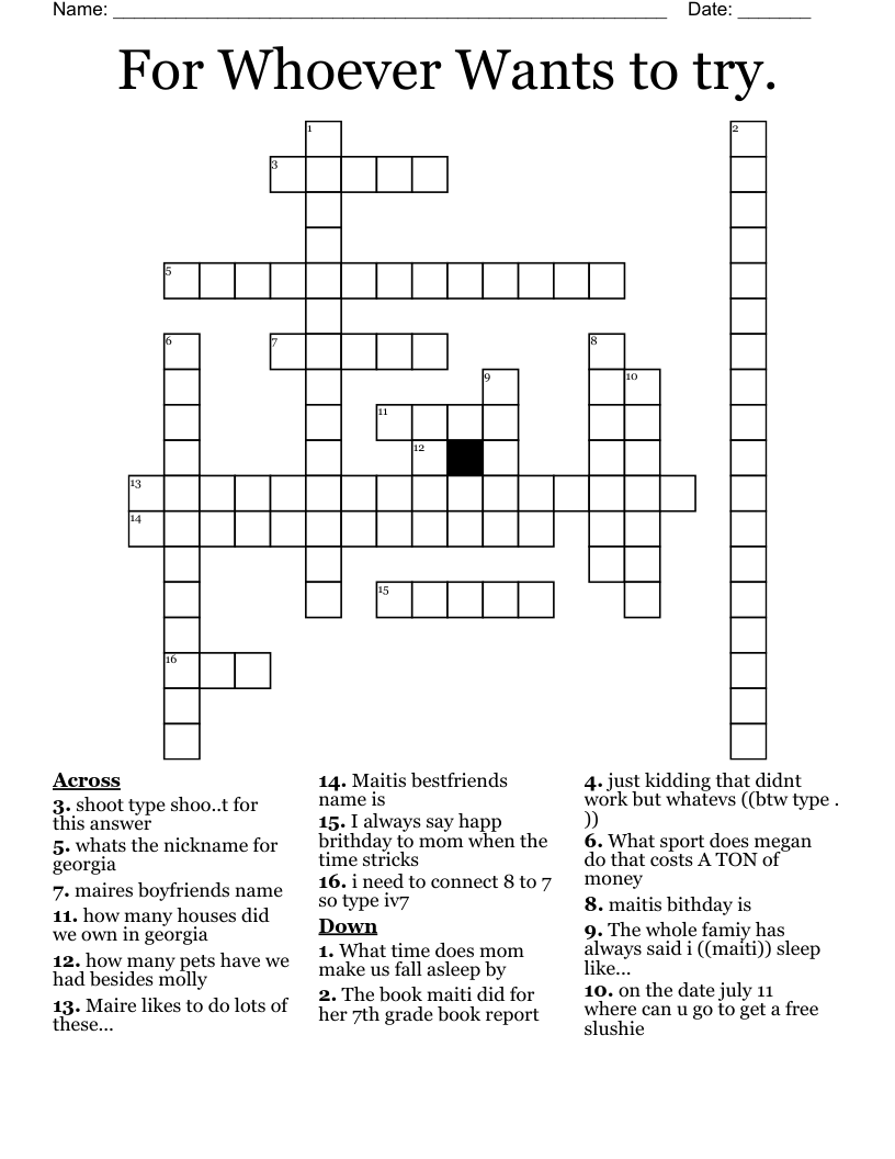 For Whoever Wants To Try Crossword WordMint