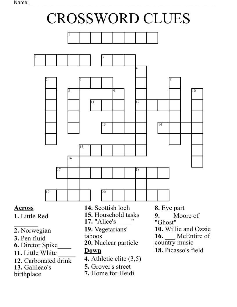 Former Crossword Puzzle Clue Printable