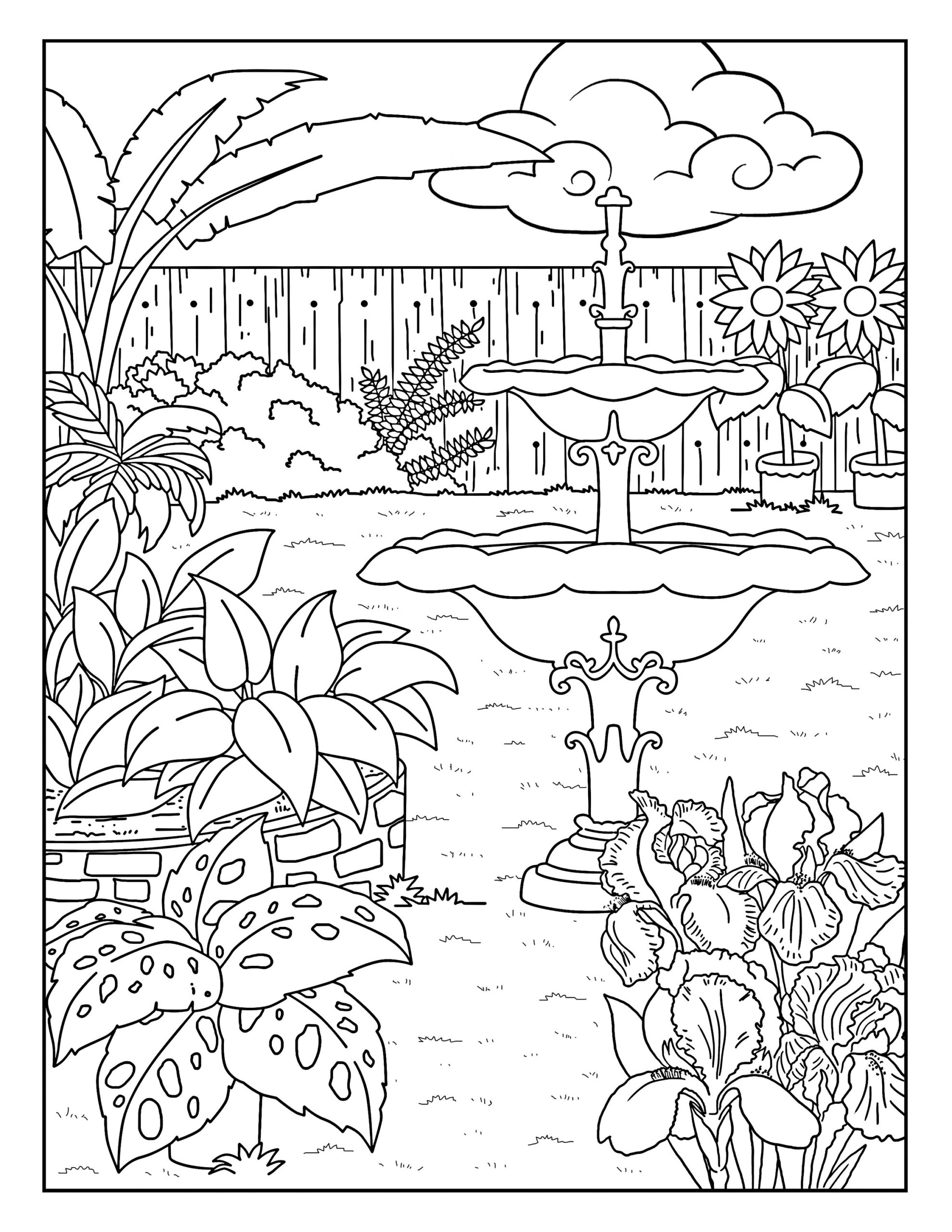 Fountain garden Gallery Coloring Pages For Adults 1 Printable Coloring Page Instant Download PDF Etsy Israel