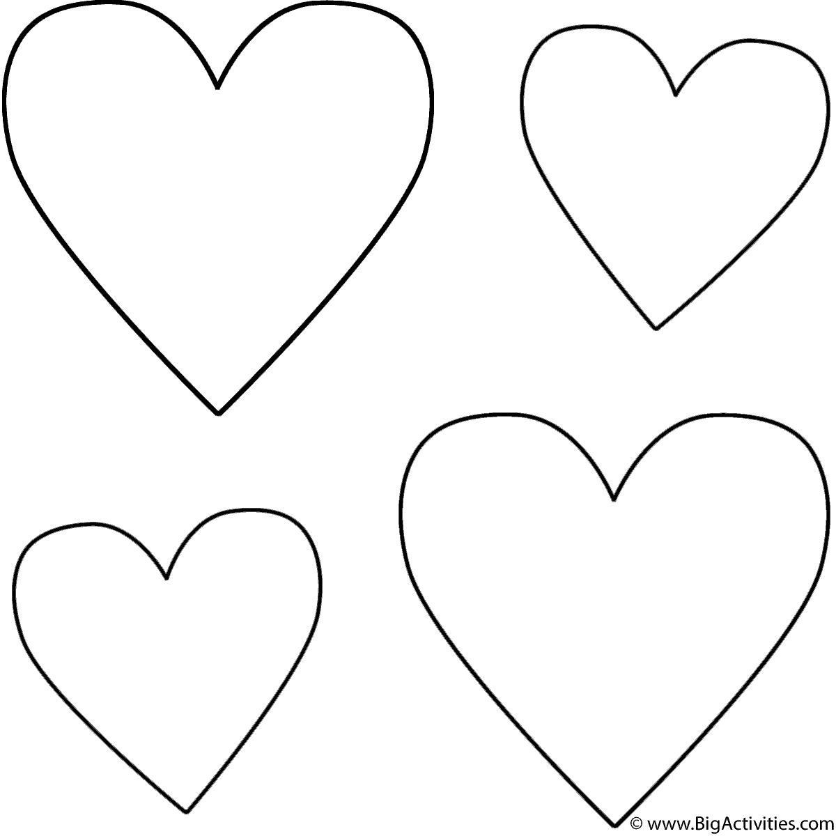 Four Hearts Coloring Page Valentine s Day 