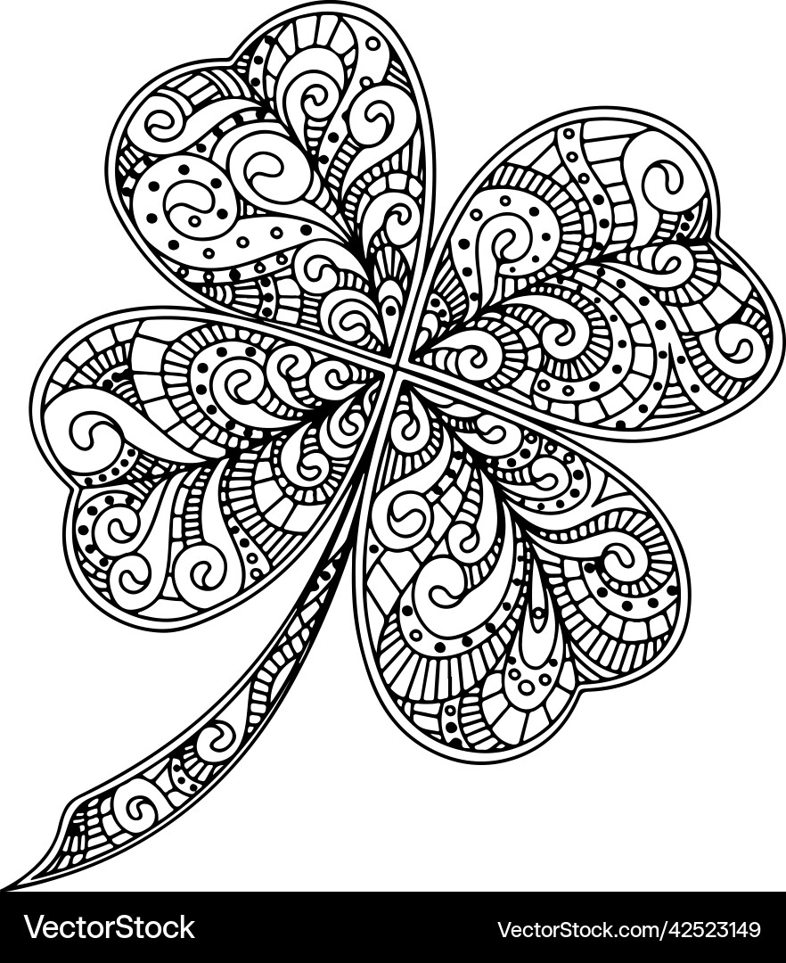 Four Leaf Clover Coloring Page Royalty Free Vector VectorStock Four Leaf Clover Coloring Page Royalty Free Vector VectorStock
