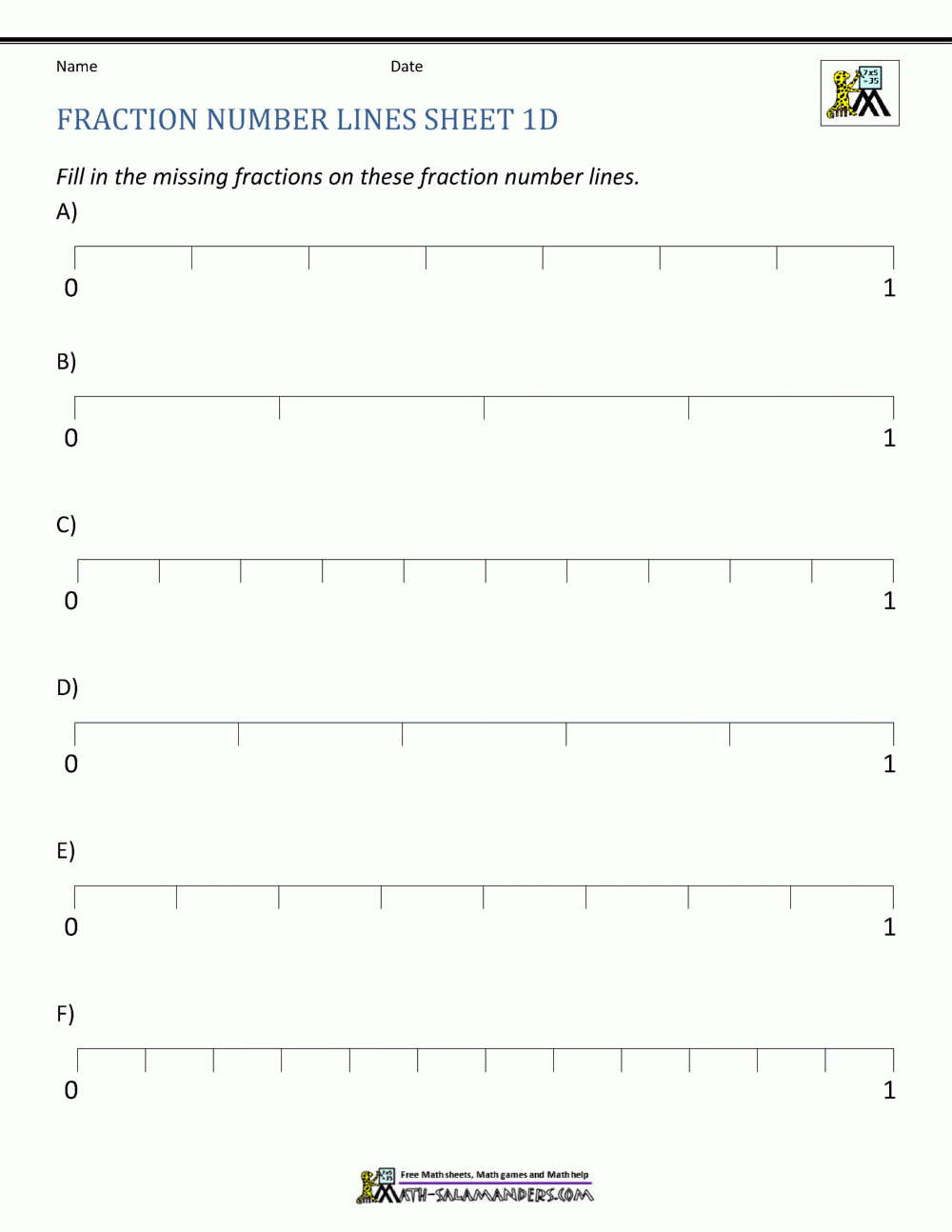 Fraction Number Line Sheets