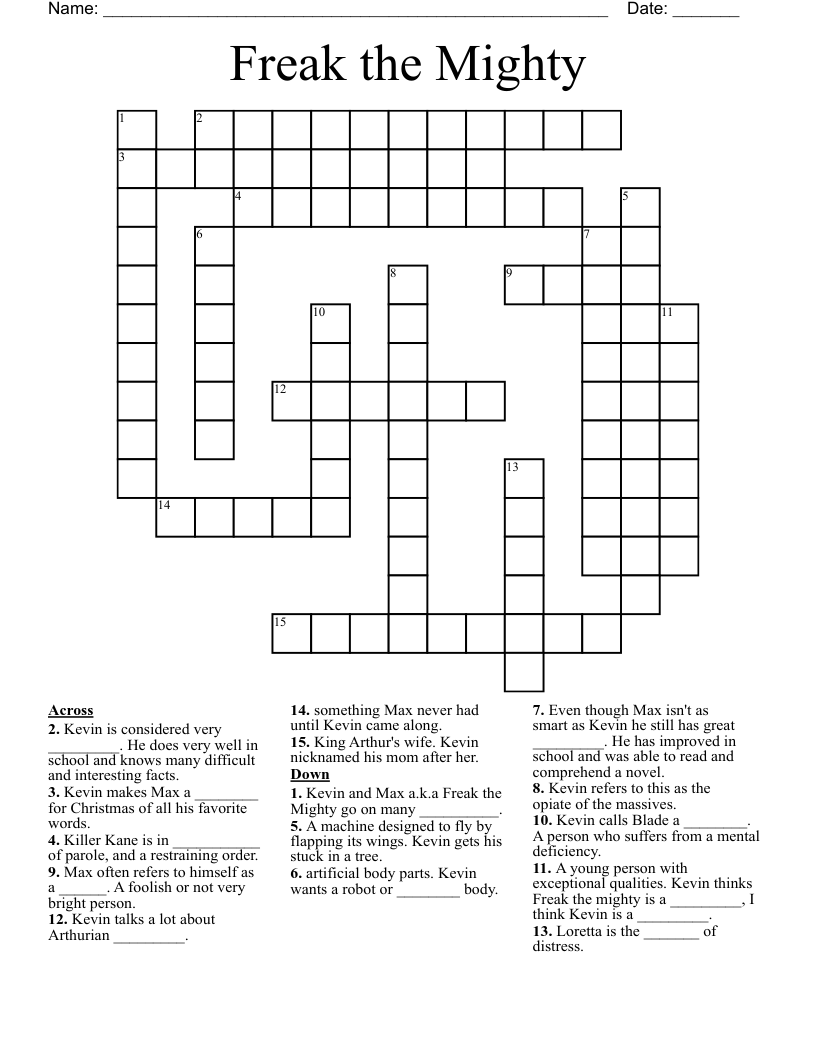 Freak The Mighty Crossword WordMint Freak The Mighty Crossword WordMint