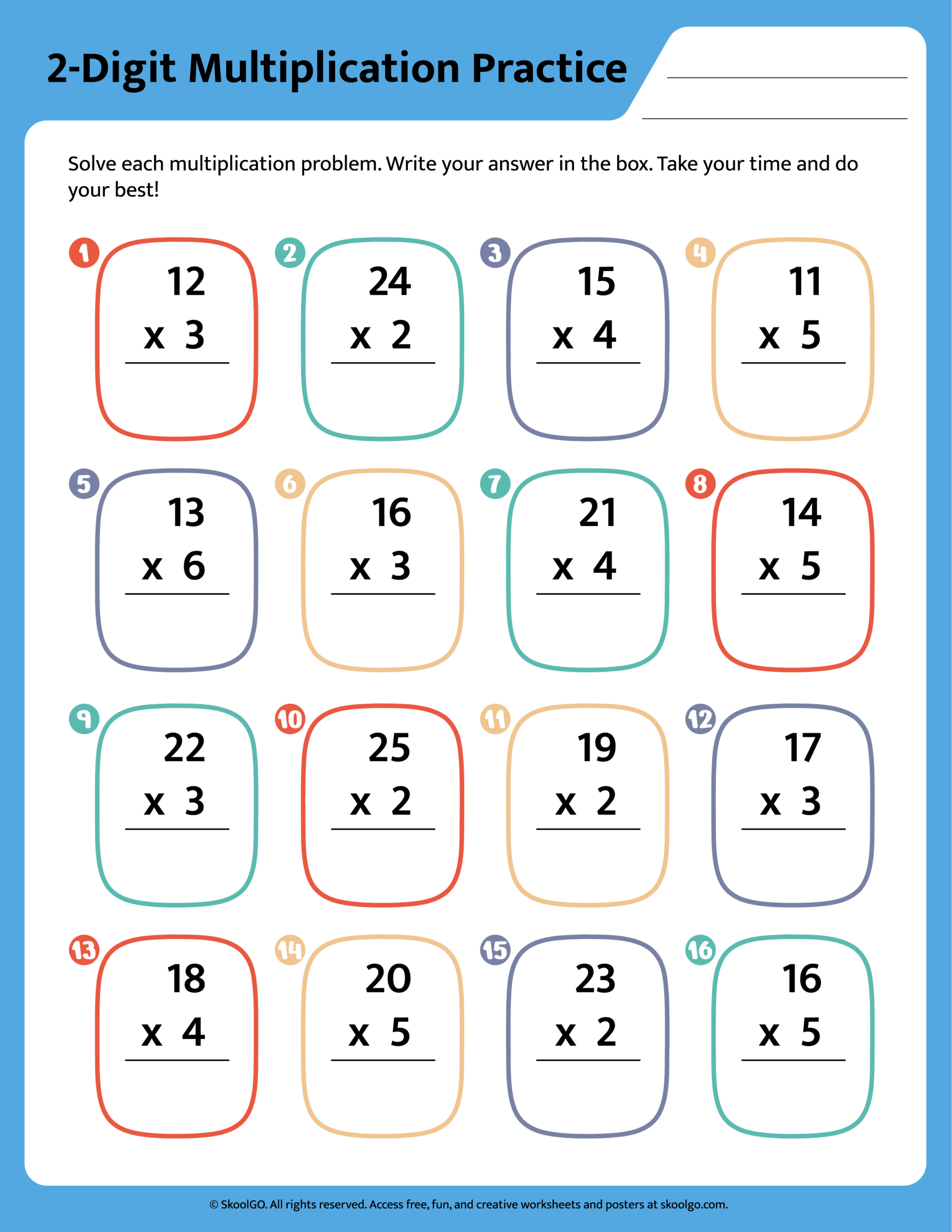 2 by 2 multiplication worksheets