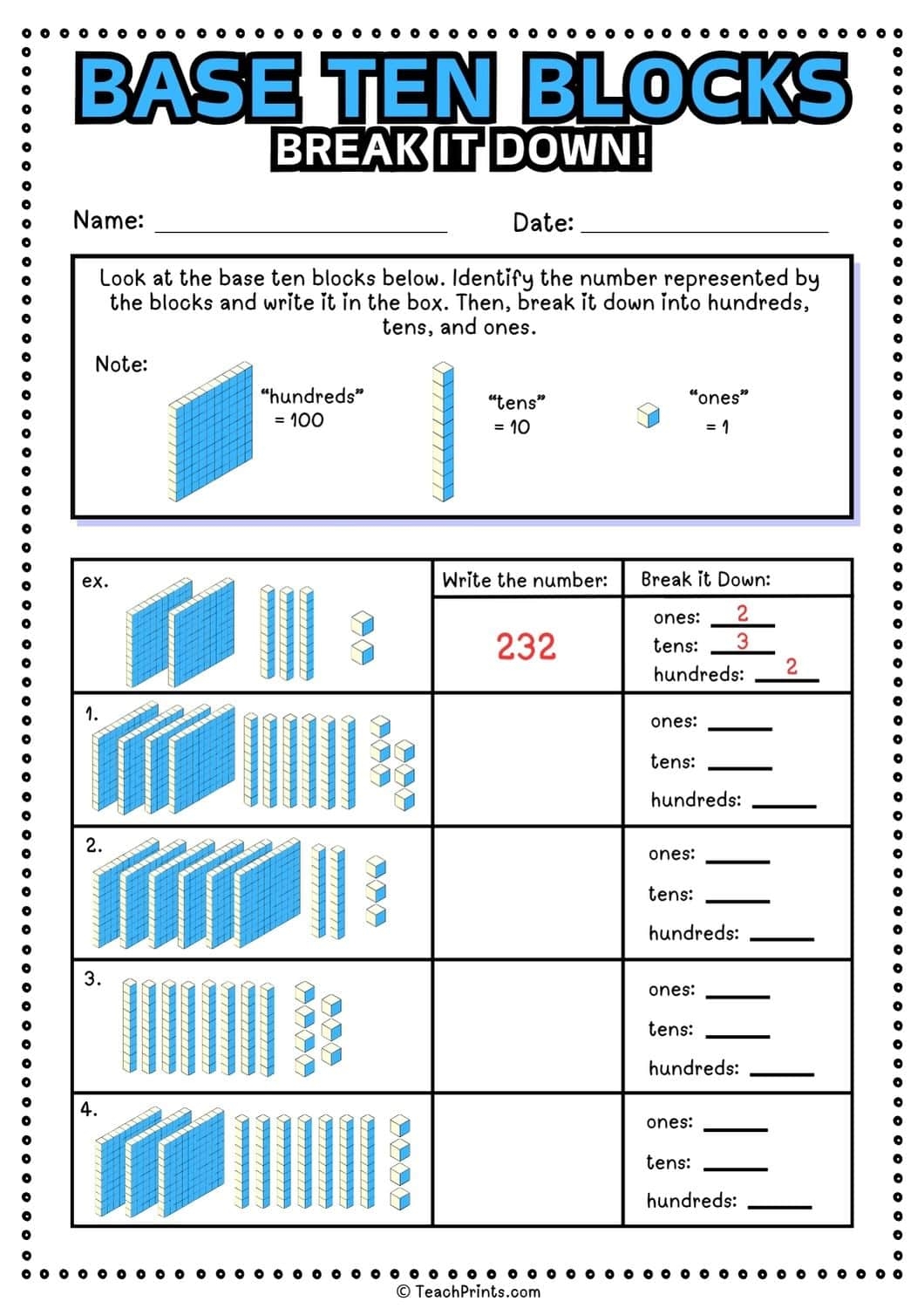 Free Base Ten Blocks Worksheets Teach Prints Free Base Ten Blocks Worksheets Teach Prints