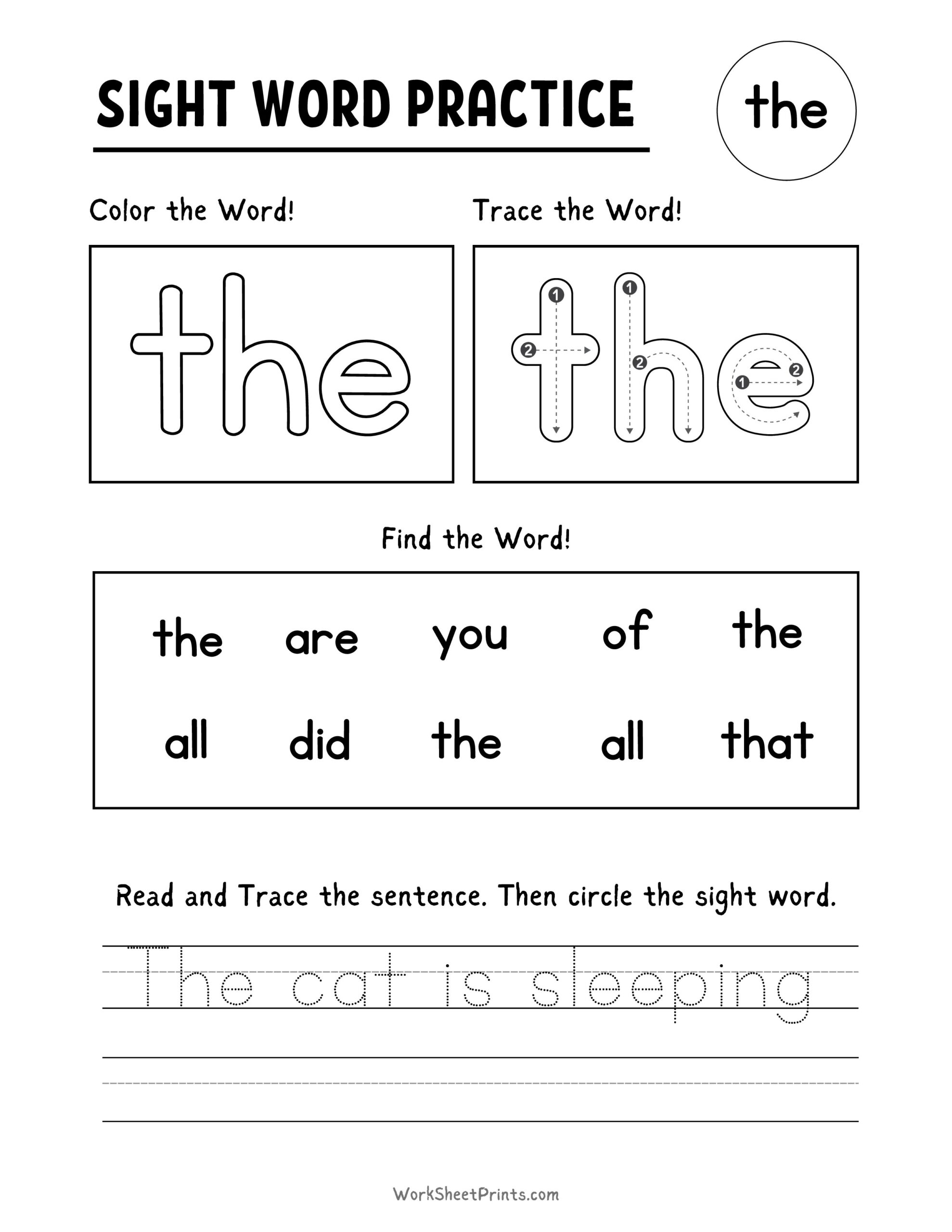 preschool sight words worksheets