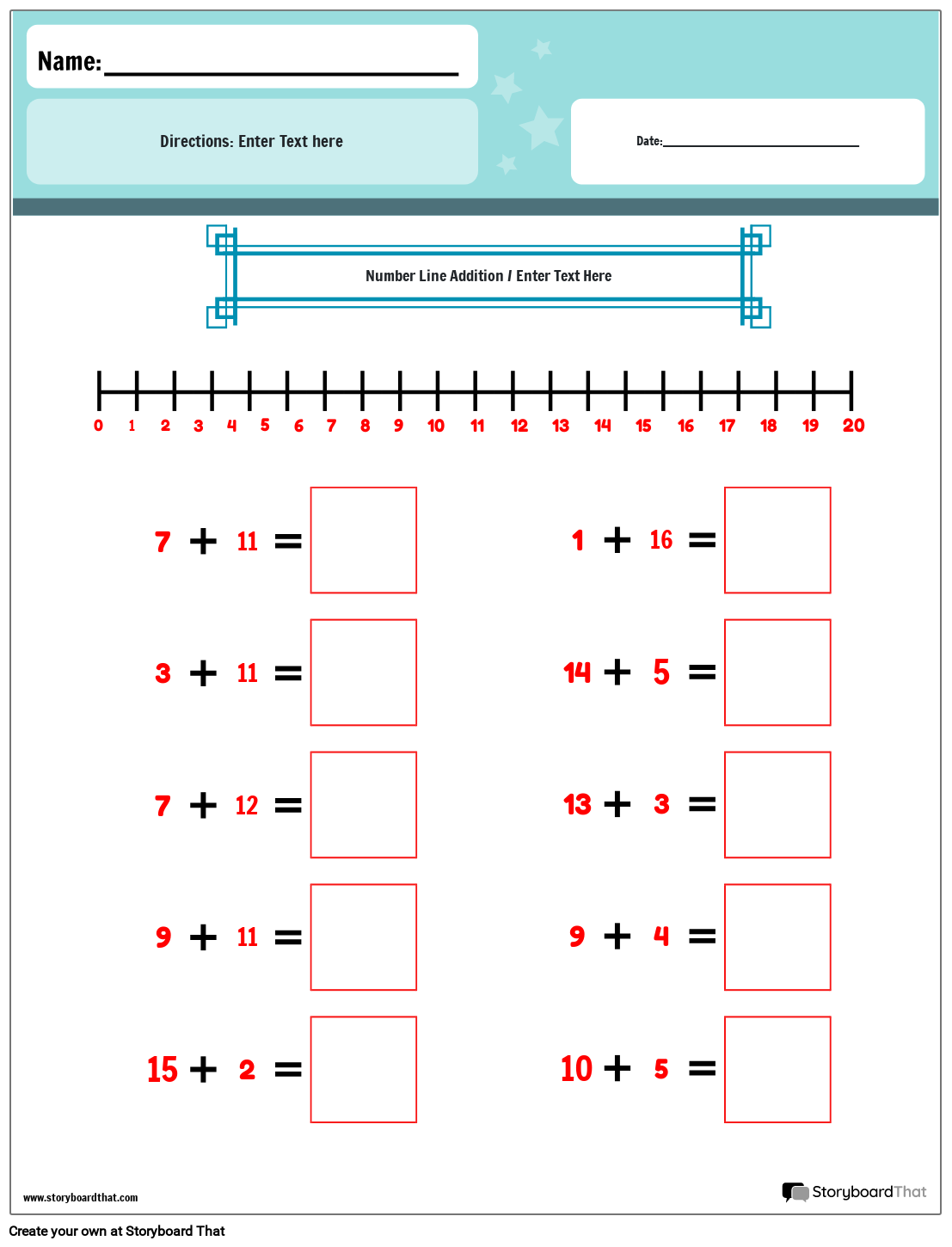 number line addition worksheets