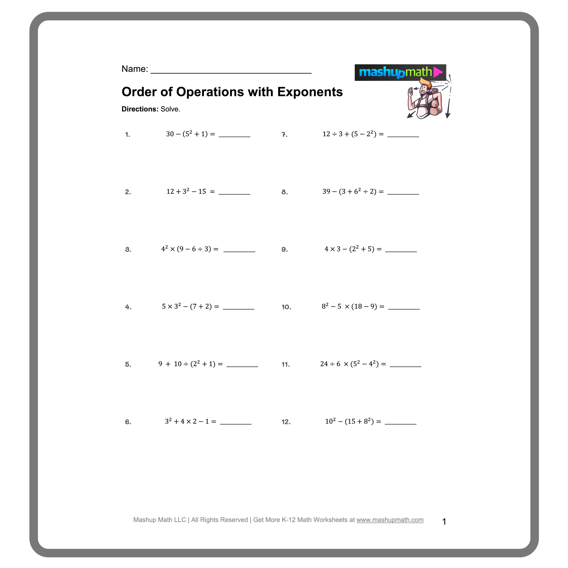 Free Order Of Operations Worksheet Library with Answers Mashup Math