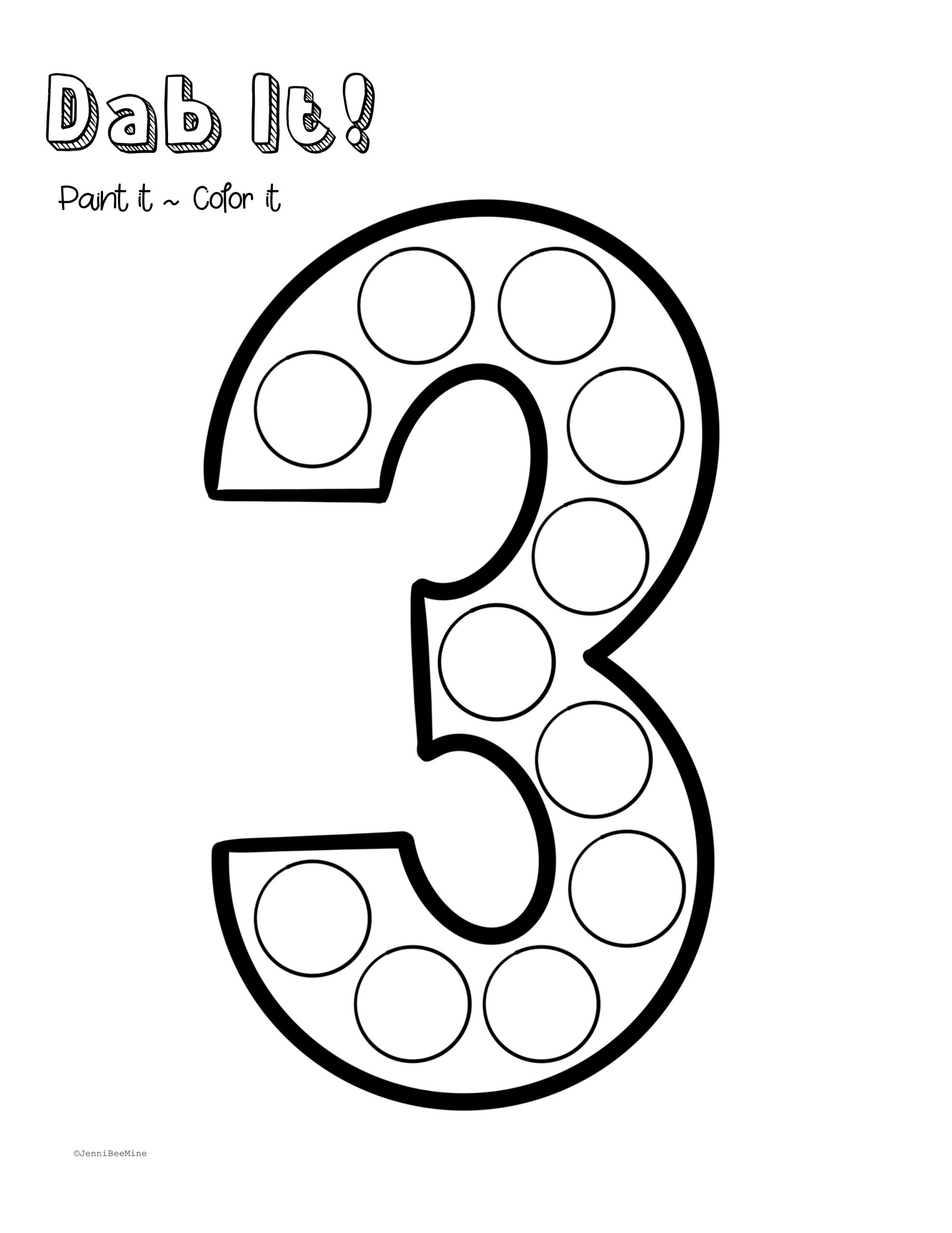 number 3 worksheets for preschool