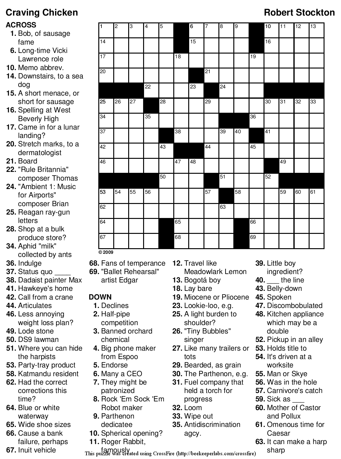 Free Printable Crossword 112 Craving Chicken Beekeeper Crosswords