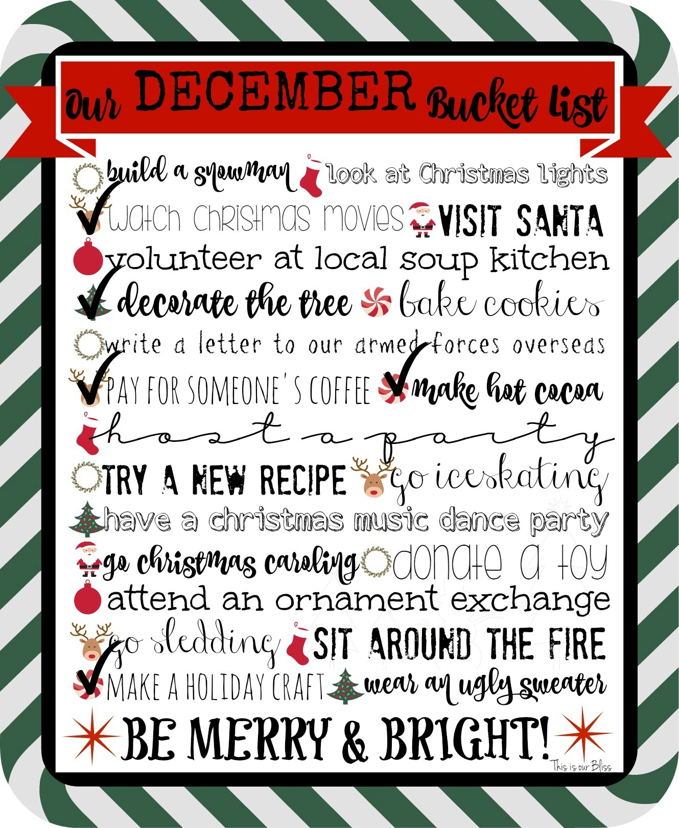 Free Printable December Bucket List This Is Our Bliss