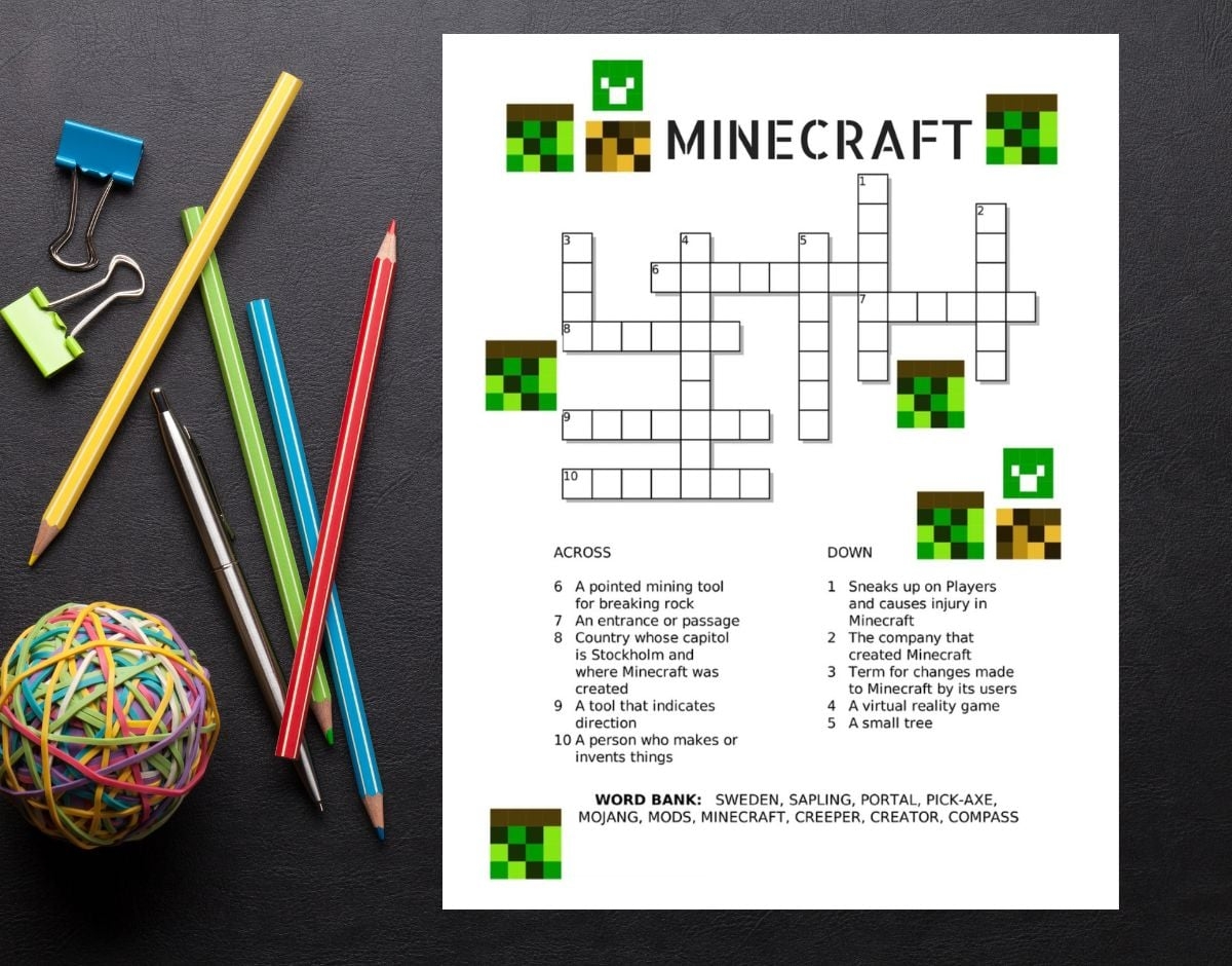 Free Printable Minecraft Crossword Puzzle Jinxy Kids