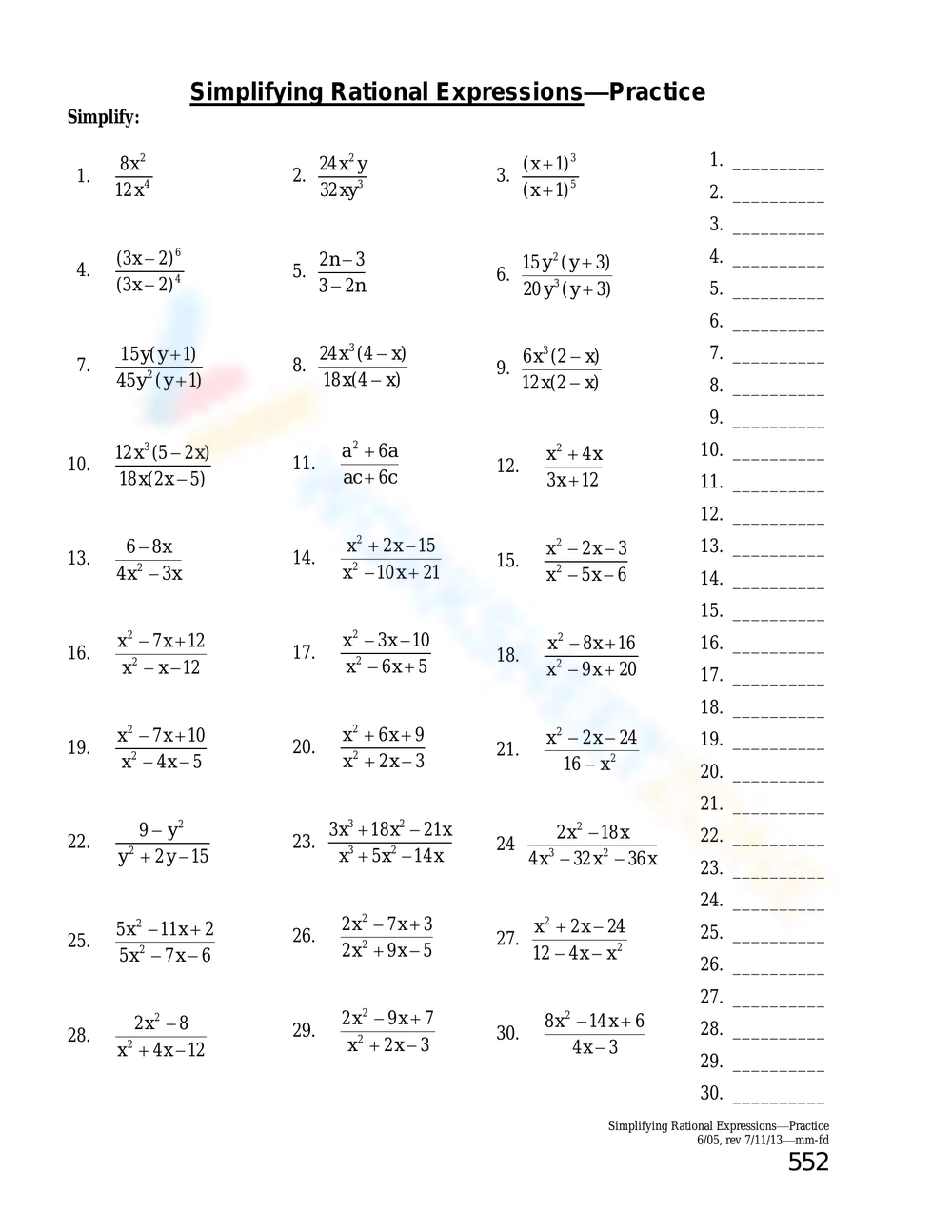 simplifying rational expressions worksheet simplifying rational expressions worksheet