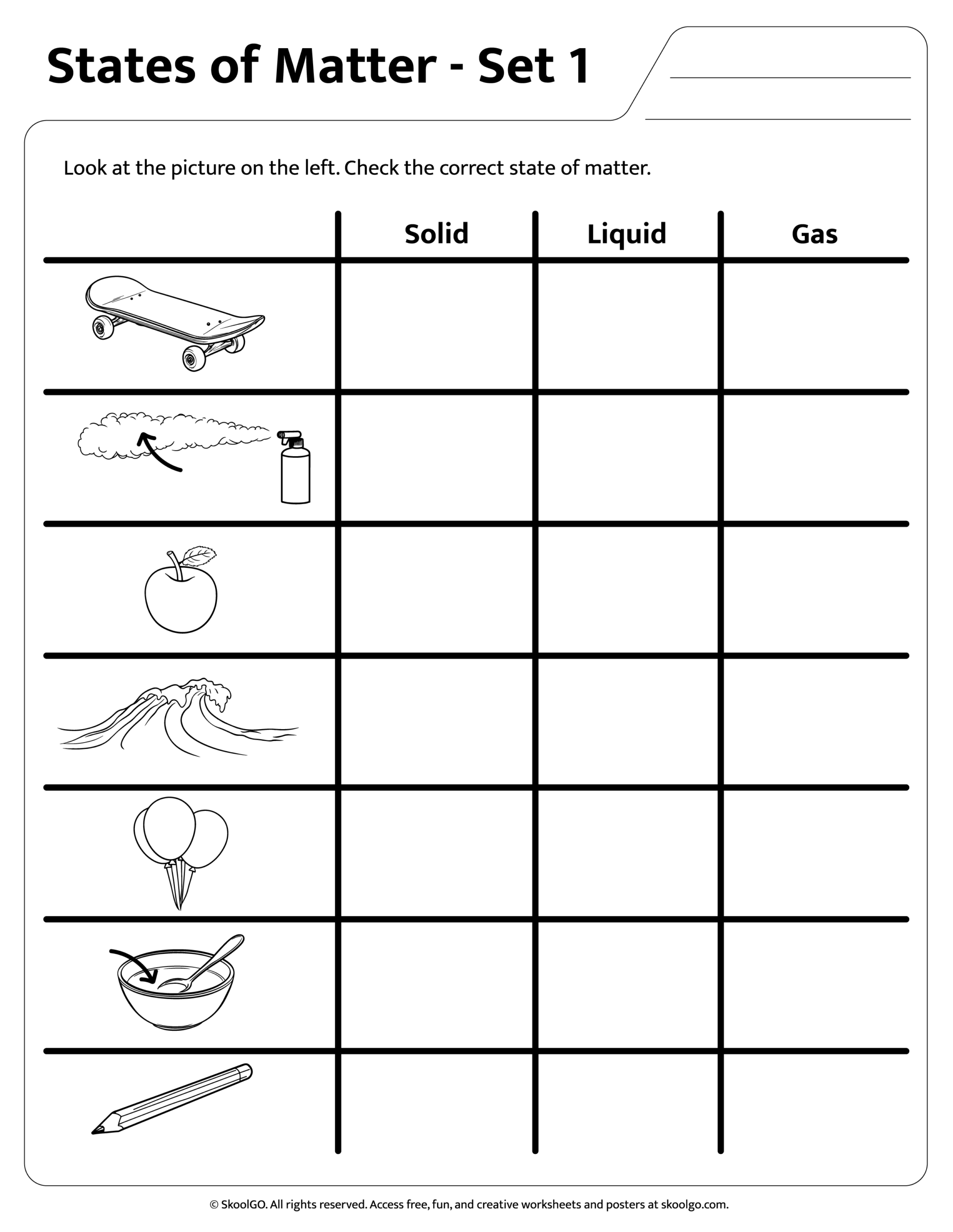 states of matter worksheet