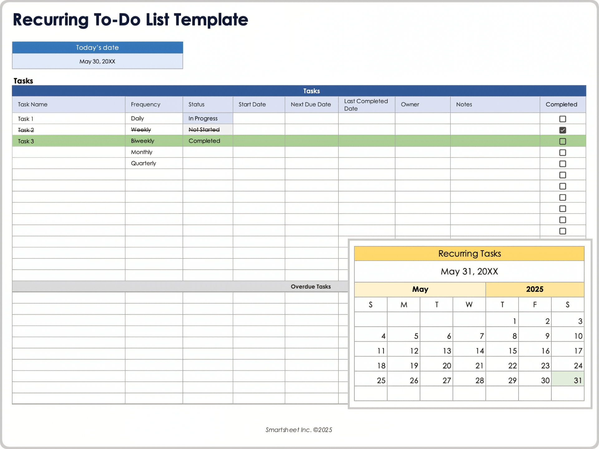 smartsheet to do list template