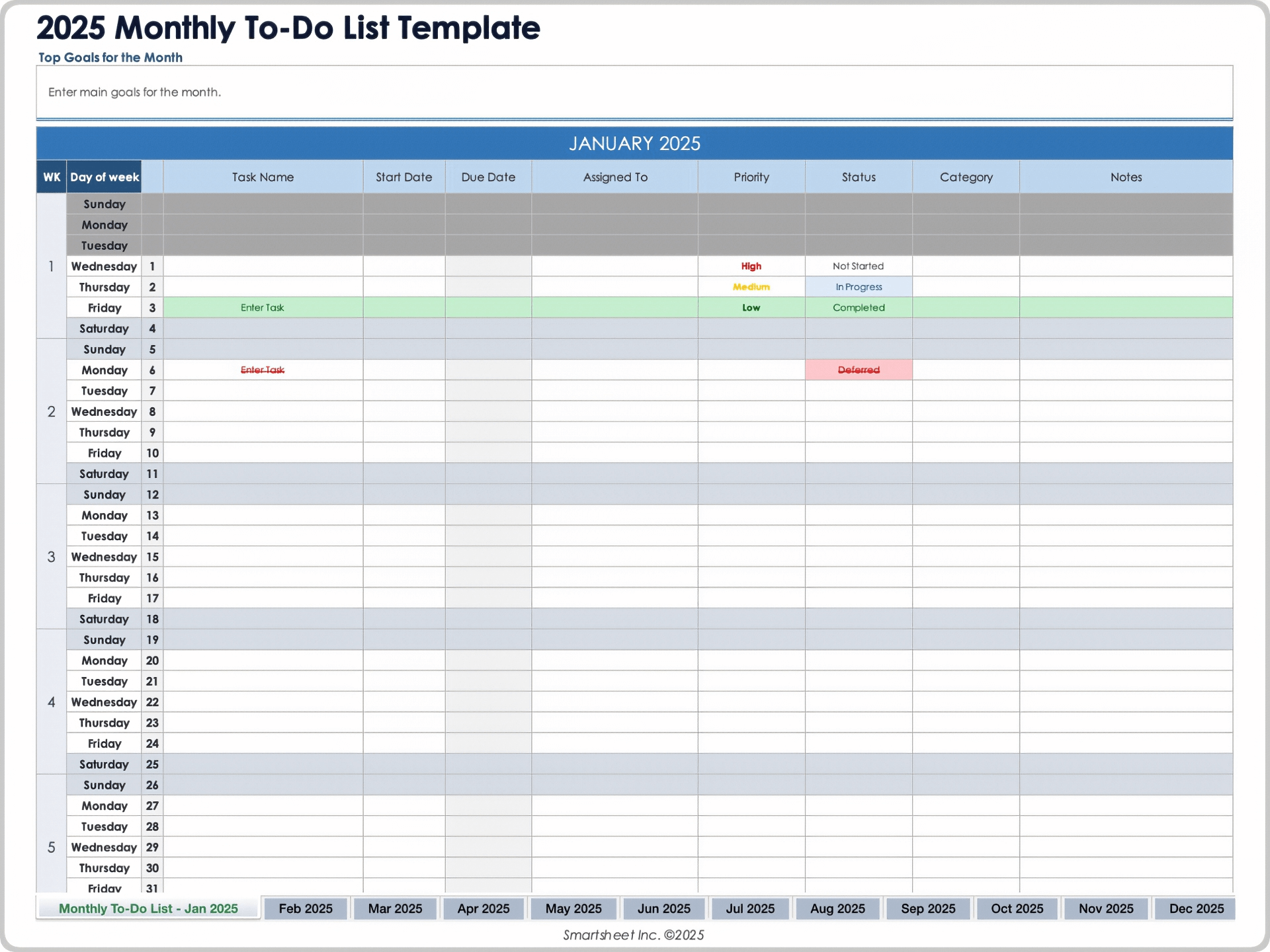 to do list format in excel
